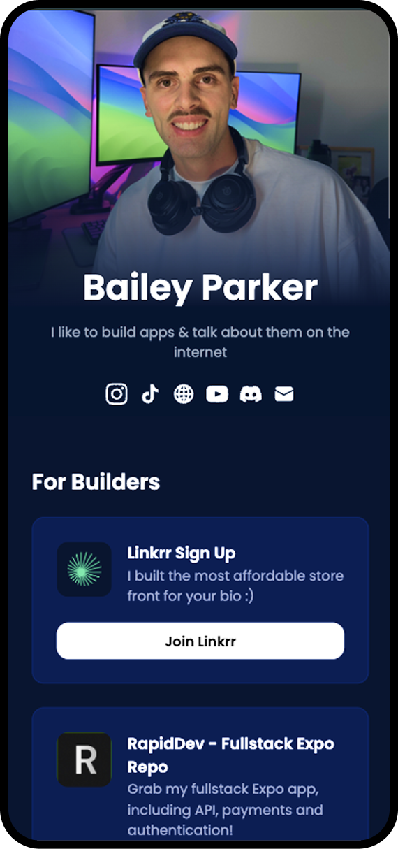High quality mobile UI design of a link in bio profile for a fashion creator